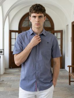 KUONS AVENUE - Men Solid Metallic Grey Linen Cotton Casual Shirt