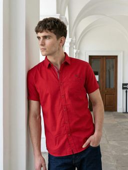 KUONS AVENUE - Men Solid Merlot Red Linen Cotton Casual Shirt