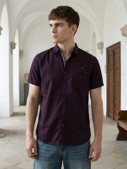 KUONS AVENUE - Men Purple Solid Linen Cotton Casual Shirt