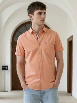 KUONS AVENUE - Men Peach Solid Linen Cotton Casual Shirt