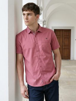 KUONS AVENUE - Men Rose Pink Solid Linen Cotton Casual Shirt