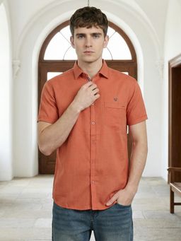 KUONS AVENUE - Men Rust Solid Linen Cotton Casual Shirt