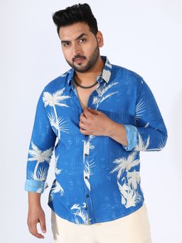 Instafab Plus - Ecoliva Palm Tree Casual Shirt - Blue