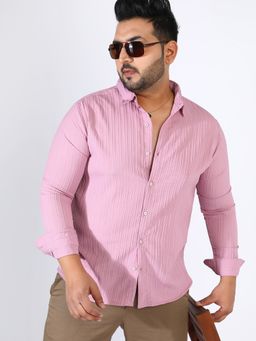 Instafab Plus - Self-Design Striped Casual Shirt - Pink