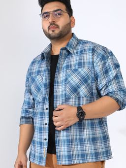 Instafab Plus - Tartan Plaid Casual Shirt - Blue