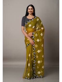 Unnati Silks - Green Cross Stitched Embroidered Super Net Saree with Unstitched Blouse