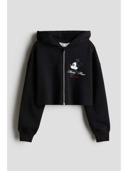 H&M - Cropped print-detail hoodie