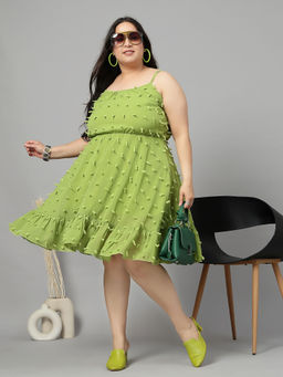 KASSUALLY - Women Green Sleeveless Self Design Dress
