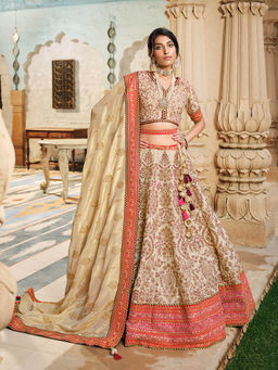 INDDUS - Floral Thread and Sequinned Embroidered Semi Stitched Lehenga with Blouse and Dupatta