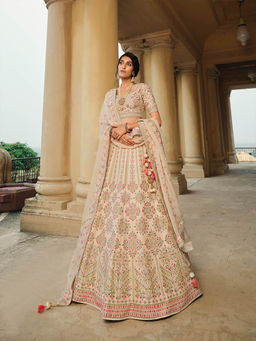 INDDUS - Floral Thread and Sequinned Embroidered Semi Stitched Lehenga with Blouse and Dupatta