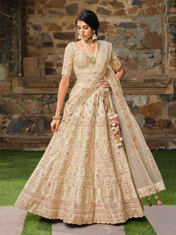 INDDUS - Floral Thread and Sequinned Embroidered Semi Stitched Lehenga with Blouse and Dupatta