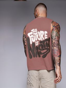 RIGO - Men Mauve Terry Oversized Printed Vest T-Shirts