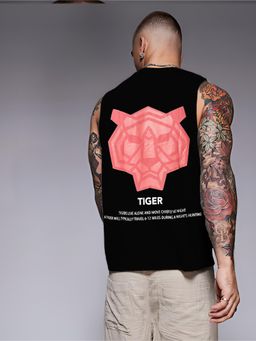 RIGO - Men Black Terry Oversized Printed Vest T-Shirts