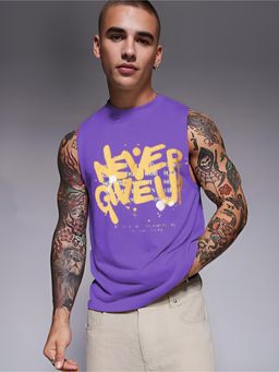 RIGO - Men Purple Terry Oversized Printed Vest T-Shirts