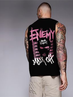 RIGO - Men Navy Terry Oversized Printed Vest T-Shirts