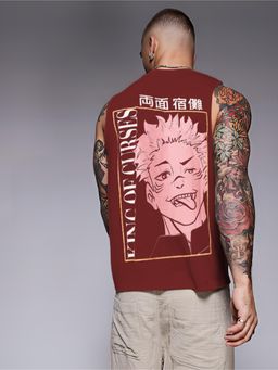 RIGO - Men Maroon Terry Oversized Printed Vest T-Shirts