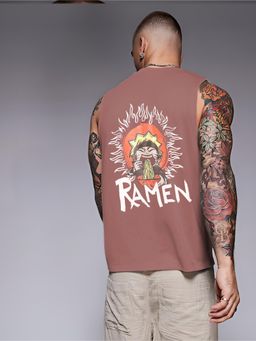 RIGO - Men Mauve Terry Oversized Printed Vest T-Shirts