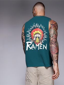 RIGO - Men Teal Terry Oversized Printed Vest T-Shirts