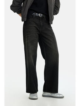 Snitch - Men Charcoal Textured Cotton Jeans