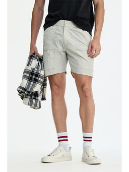 Snitch - Men Beige Textured Nylon Shorts