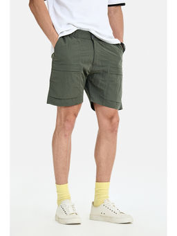 Snitch - Men Olive Solid/Plain Nylon Shorts