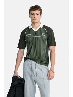 Snitch - Men Green Stripes Polyester Polo T-Shirt