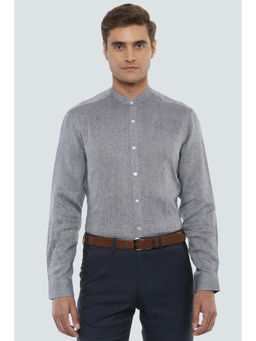 Louis Philippe - Men Grey Solid/Plain Linen Shirt