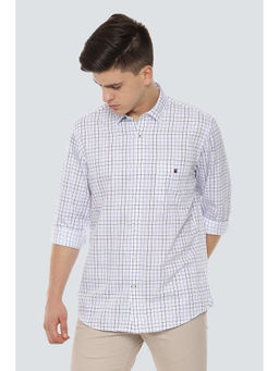 Louis Philippe - Men White Checks Cotton Shirt