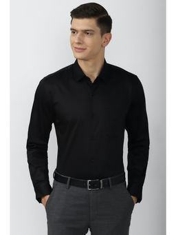 Peter England - Men Black Solid/Plain Cotton Blend Shirt
