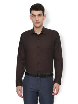 Van Heusen - Men Brown Textured Cotton Shirt