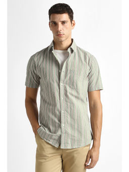 Van Heusen - Men Olive Stripes Cotton Shirt