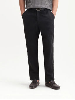 Rare Rabbit - Men Black Solid/Plain Linen Blend Trouser