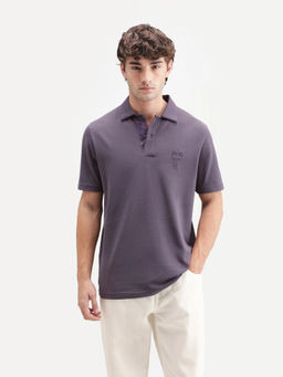 Rare Rabbit - Men Purple Solid/Plain Cotton Blend Polo T-Shirt