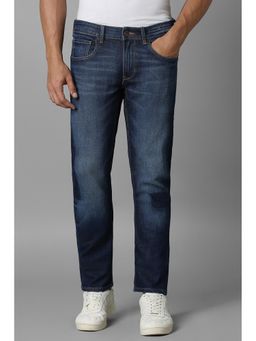 Louis Philippe - Men Navy Blue Mid Waist Slim Fit Jeans
