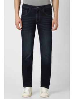 Van Heusen - Men Navy Blue Mid Waist Straight Slim Fit Jeans