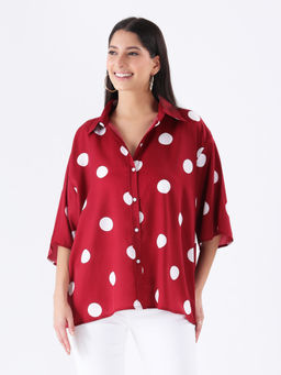 Qurvii - Maroon Polka Oversized Shirt