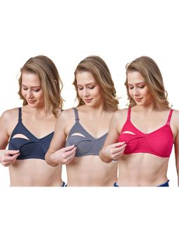 Lovely Mom's - Womens Cotton Full Coverage Non-Padded Nursing Bra (Pack of 3)