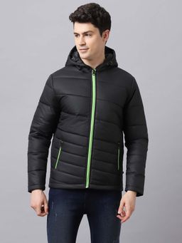 Urbano Fashion - Mens Black Full Sleeve Zippered Hooded Neck Puffer Jacket