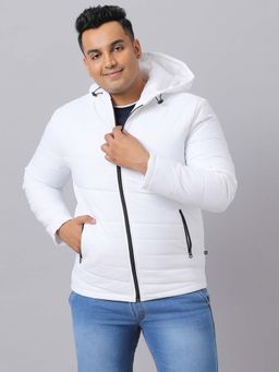 Urbano Plus - Mens White Full Sleeve Zippered Hooded Neck Puffer Jacket