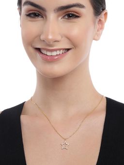 Carlton London - 18Kt Gold Plated Cz and Star Pendant with Chain Necklace