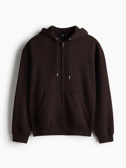 H&M - Men Brown Loose Fit Zip-Through Hooded Jacket
