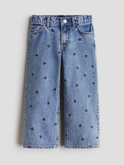 H&M - Girls Blue Motif-Detail Wide Leg Jeans