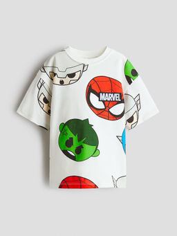 H&M - Boys White Loose-Fit Printed T-Shirt
