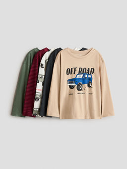 H&M - Boys Multi-Color 5-Pack Long-Sleeved T-Shirts