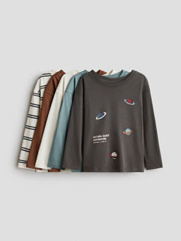 H&M - Boys Multi-Color 5-Pack Long-Sleeved T-Shirts