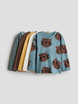 H&M - Boys Multi-Color 5-Pack Long-Sleeved T-Shirts