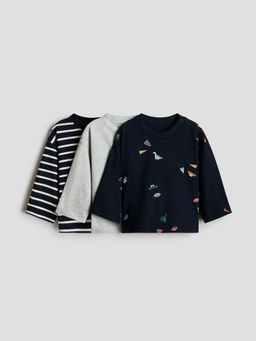 H&M - Boys Multi-Color 3-Pack Long-Sleeved Cotton T-Shirts