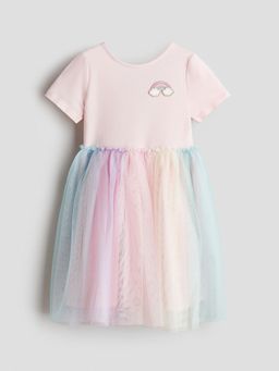 H&M - Girls Pink Embroidery-Detail Tulle-Skirt Dress