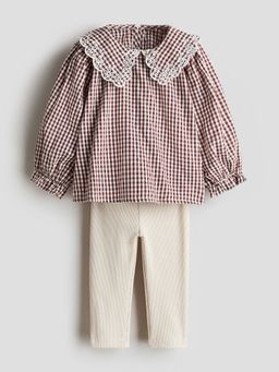 H&M - Girls Brown 2-Piece Blouse and Leggings
