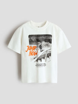 H&M - Boys White Printed Cotton T-Shirt